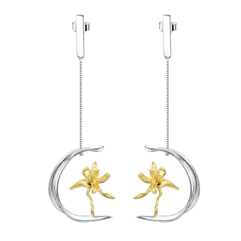 Unique Flower Design Half Flower-de-Luce S925 Women's Eardrops Literary And Natural Data Packet