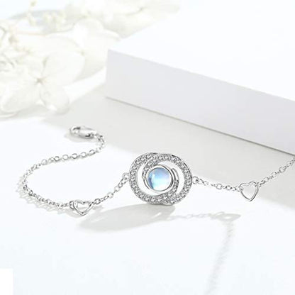 Pulsera de plata de ley con eslabones en forma de corazón y símbolo del infinito y piedra lunar para cumpleaños y Navidad