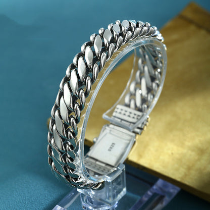 Bracelet pour homme en argent S925 épais avec boulon en demi-cercle