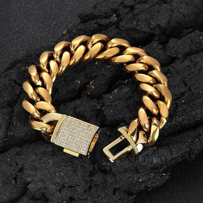 Stainless Steel Bracelet Ornament Male Zircon Flip Buckle