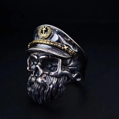 Anillo de calavera oscura exagerada para hombre en plata de ley S925