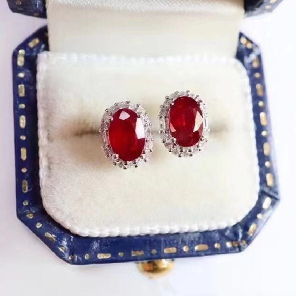 Natural Ruby Stud Earrings S925 Silver