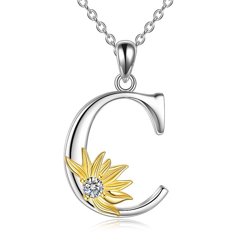 Collier avec pendentif lettre A en argent sterling avec initiale de l'alphabet tournesol