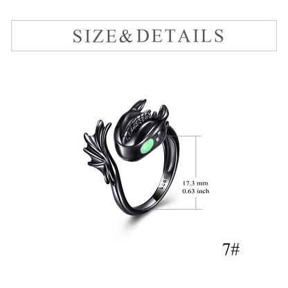 Bague Dragon Noir en Argent Sterling Bijoux Cadeaux pour Hommes Femmes