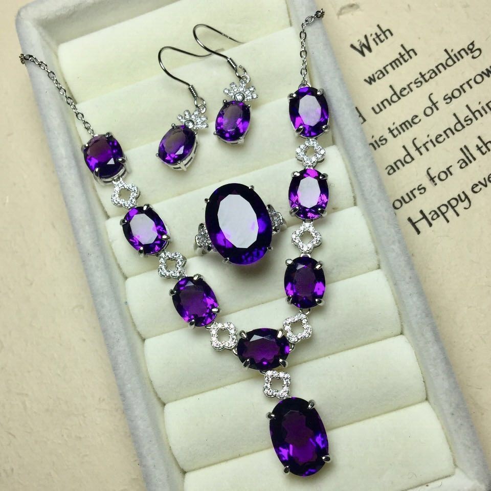 Ladies Inlaid Red Corundum Amethyst Jewelry Set