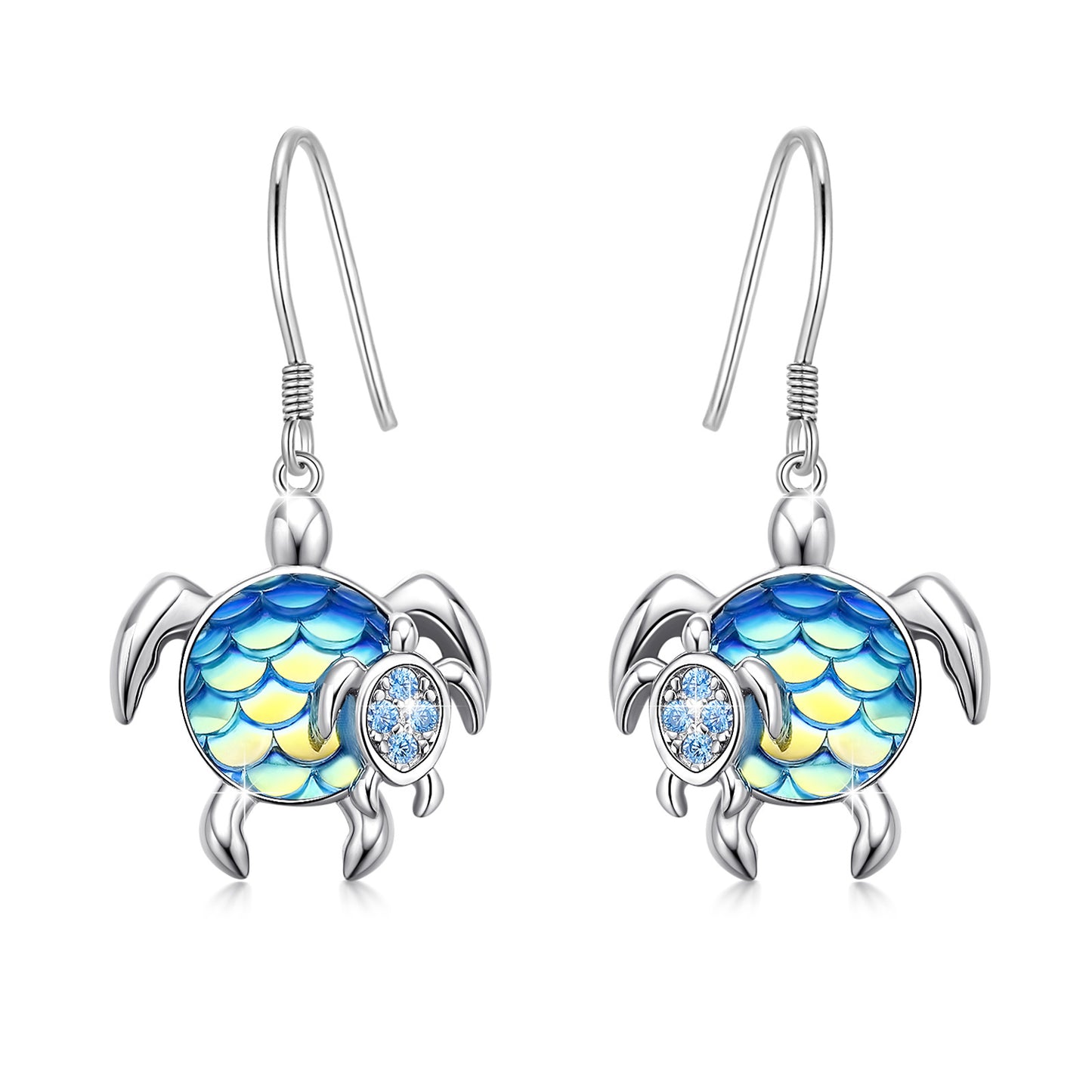 Boucles d'oreilles tortues en argent sterling maman et bébé pendantes mère et fille tortue