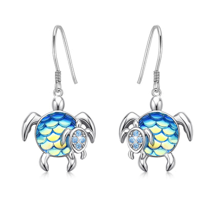 Boucles d'oreilles tortues en argent sterling maman et bébé pendantes mère et fille tortue