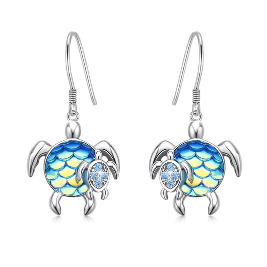 Boucles d'oreilles tortues en argent sterling maman et bébé pendantes mère et fille tortue