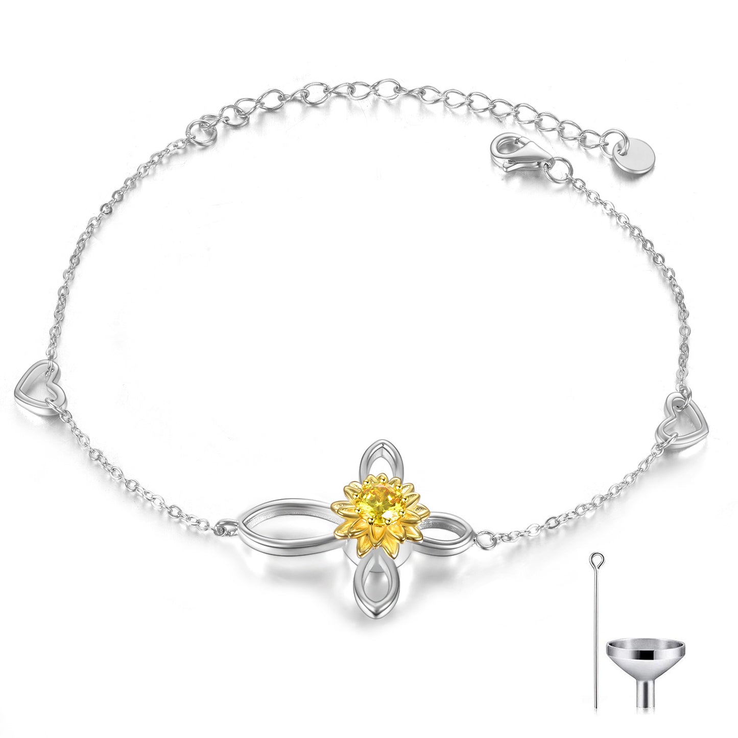 Bracelet de crémation pour cendres Bracelet urne en argent sterling 925 Bijoux de crémation tournesol