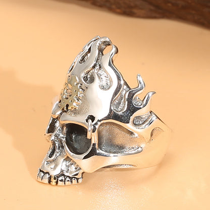 S925 Sterling Silver Vintage Flame Skull Ring