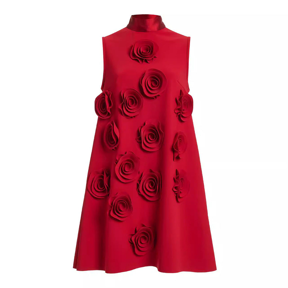 Sexy Three-dimensional Rose Red Bow Ribbon Dress