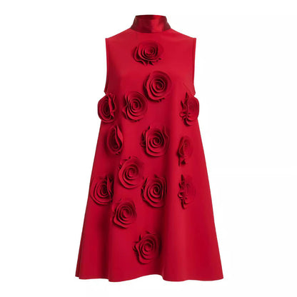 Sexy Three-dimensional Rose Red Bow Ribbon Dress