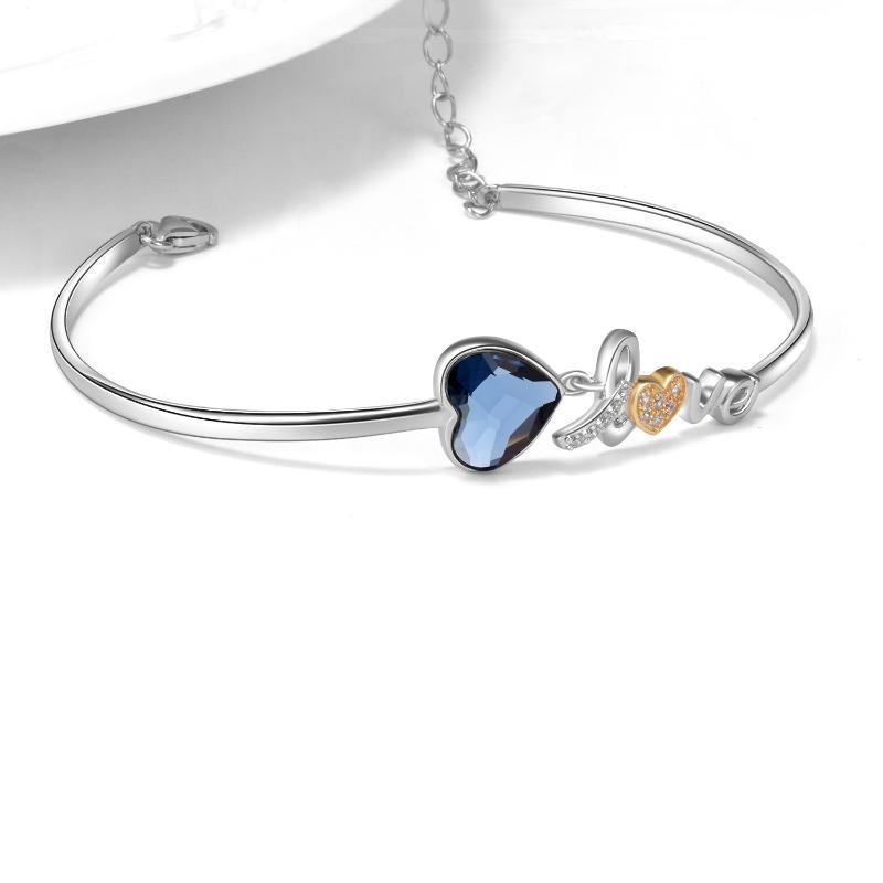 Pulsera de plata de ley con corazón "Te amo" y cristales