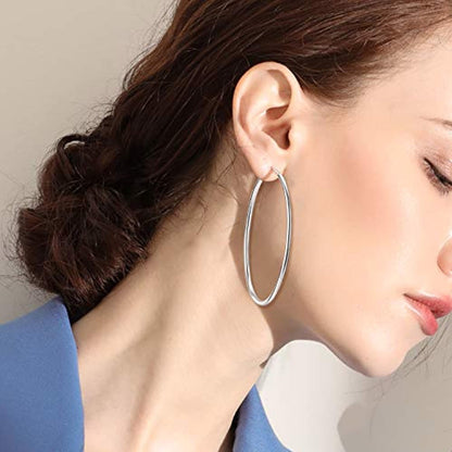 Boucles d'oreilles créoles rondes simples et polies en argent sterling pour femmes