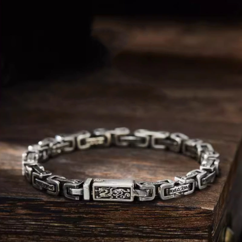 Bracelet de transport en argent sterling 925 avec mantra à six caractères