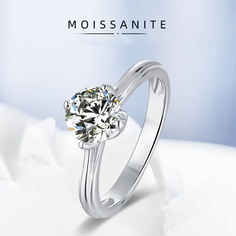 Straight Arm Lotus 925 Sterling Silver Inlaid Moissanite Ring