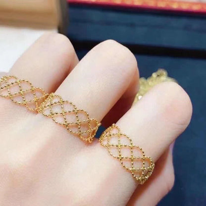 18K Yellow Gold Lace Pull Adjustment Ring For Women