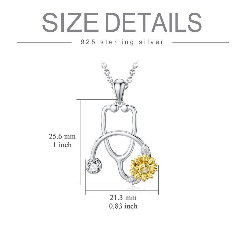 925 Sterling Silver Sunflower Stethoscope Medical Doctor Nurse Student Graduation Pendant Necklace