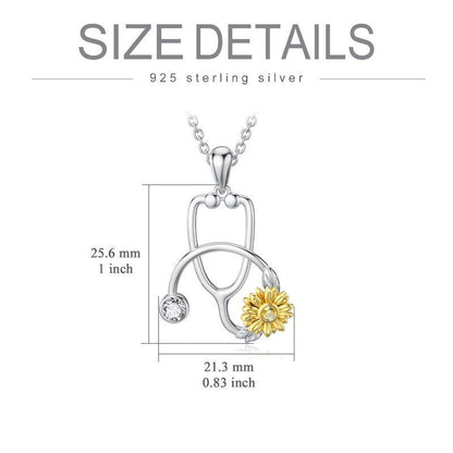 Collier pendentif stéthoscope tournesol en argent sterling 925 pour médecin, infirmière, étudiant, remise de diplôme