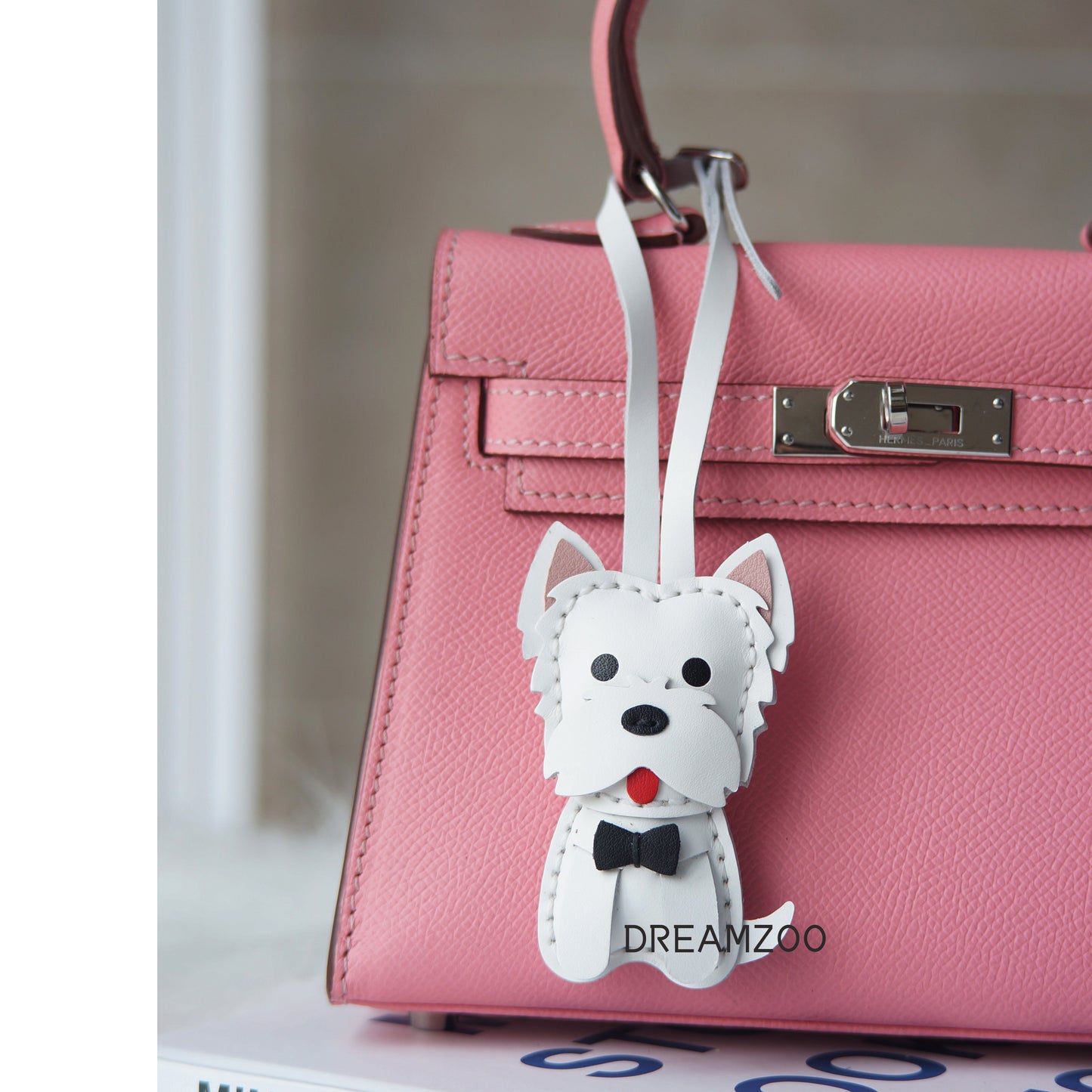 Dreamzoo original West Highland White Terrier Dog Car Key Chain West Highland cowhide dog Zodiac bag Pendant