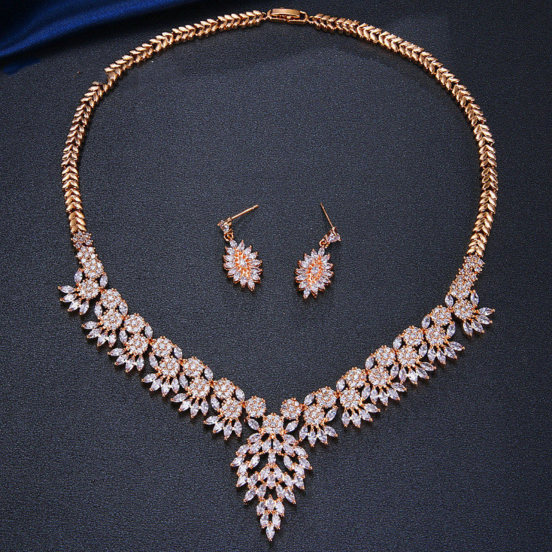 Jewelry Leaf Two Piece Bridal Zircon Set