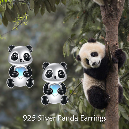 Boucles d'oreilles à tige panda en argent sterling