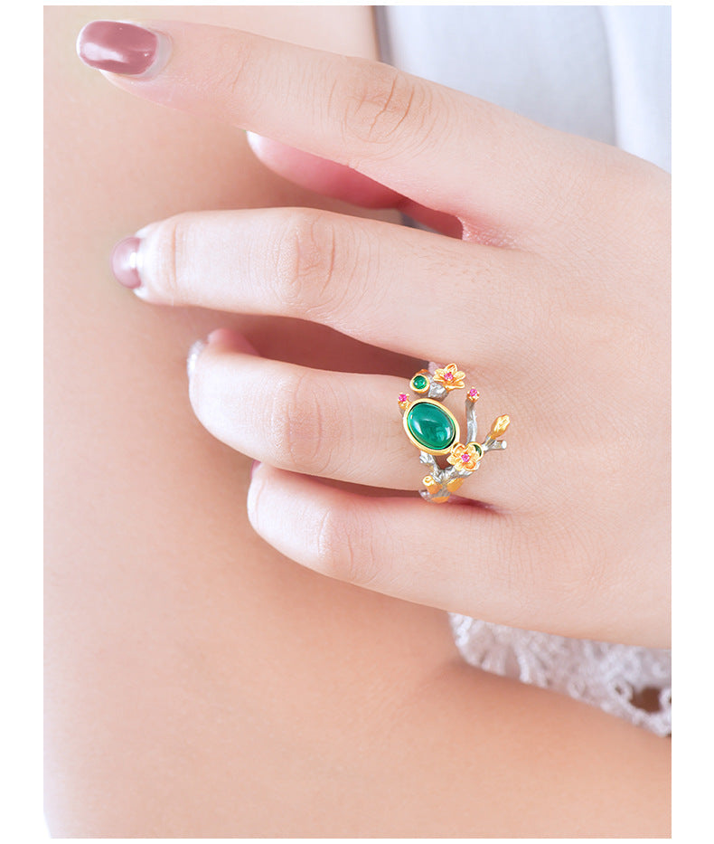 S925 Silver Emerald Elegant Alloy Ring