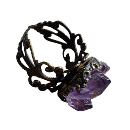 Amethyst Bronze Openwork Air Quality Simple Mouth Ring