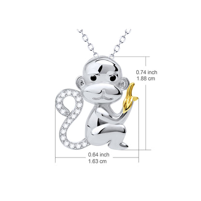 Monkey Eating Banana Pendant 925 Silver Necklace