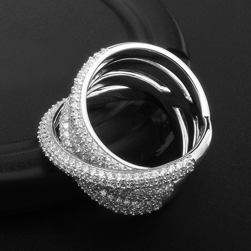 Bague en argent sterling avec zircons entièrement incrustés de diamants et microincrustés