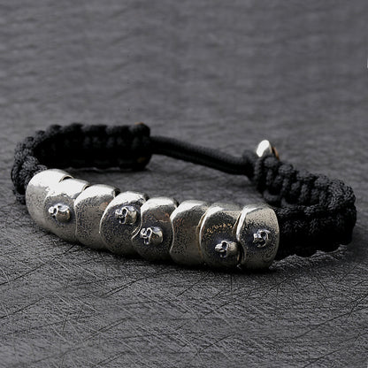 Silver Parachute Cord Woven Bracelet Skull Armour