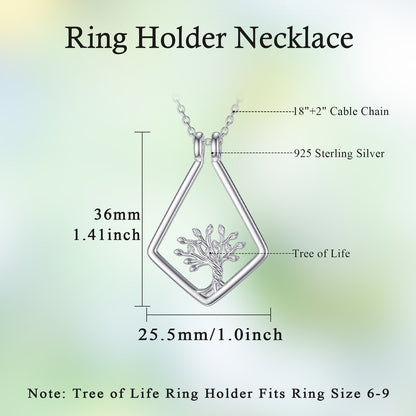 Tree of Life Ring Holder Pendant Necklace in 925 Sterling Silver