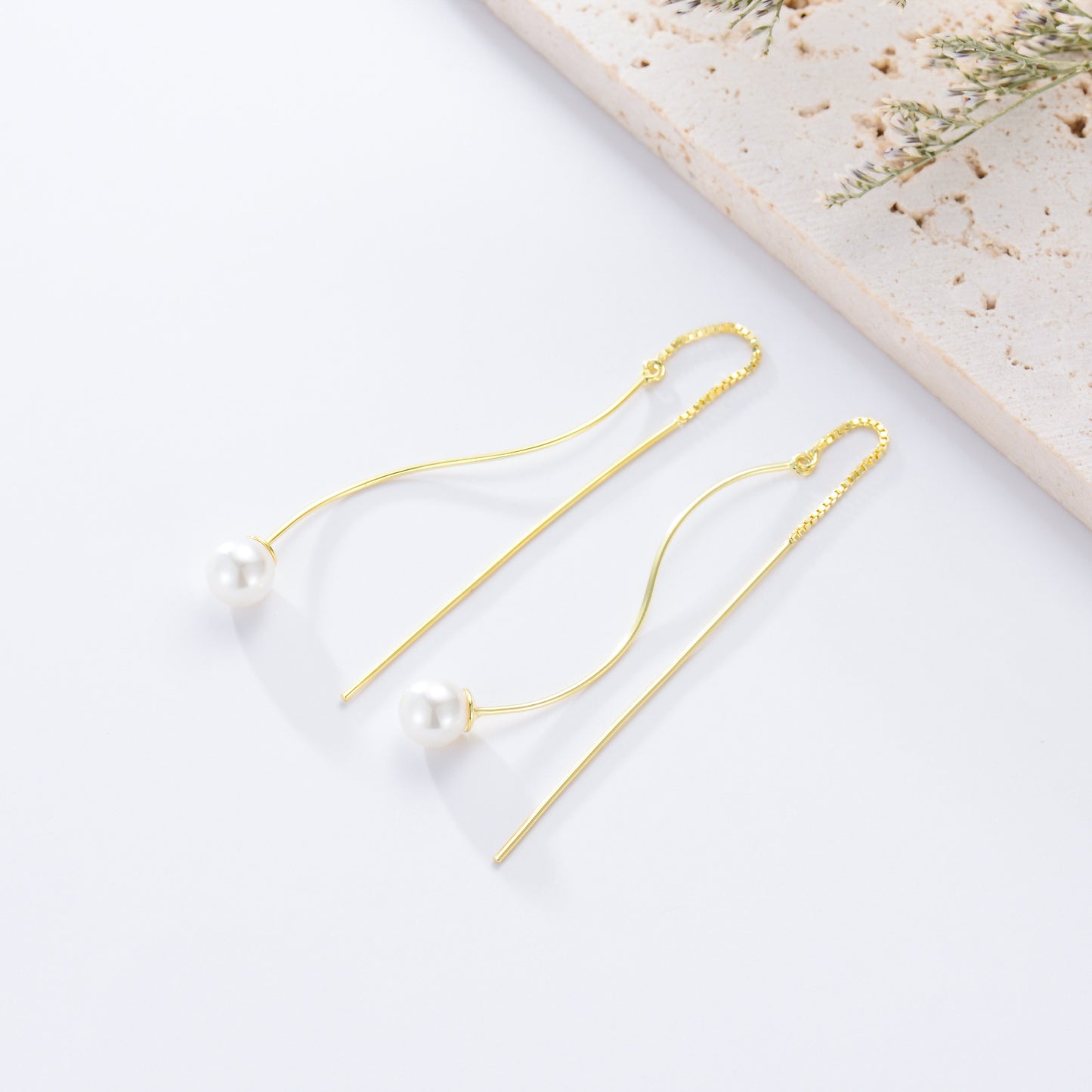 Boucles d'oreilles pendantes en argent sterling avec perles longues pour femmes