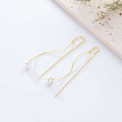 Boucles d'oreilles pendantes en argent sterling avec perles longues pour femmes