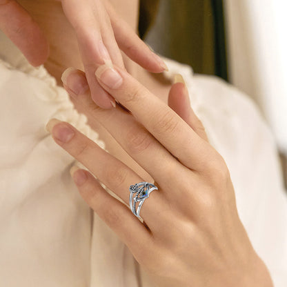 Bague en argent sterling avec ancre bleue nautique