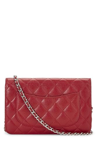 Chanel, Pre-Loved Red Caviar Classic Quilted Wallet On Chain (WOC), Red