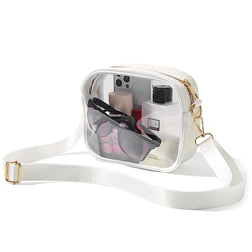 Sac à bandoulière transparent TOBVZOO pour femme, approuvé par le stade, petit sac en cuir transparent avec sangle réglable pour concerts et événements sportifs (blanc)