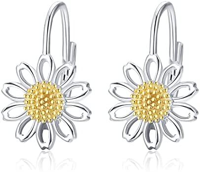 Daisy Leverback Hoop Earrings in White Gold Plated Sterling Silver