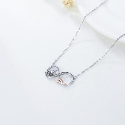 Collar de plata de ley con el símbolo del infinito y el amor de un caballo, regalo para mujer