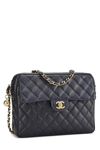 Chanel, Pre-Loved Navy Quilted Caviar Pocket Camera Bag Large, Navy