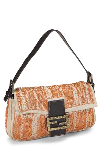 Fendi, Pre-Loved Orange Beaded Satin Baguette, Orange