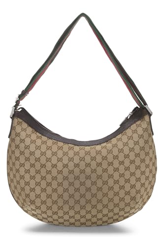 Gucci, sac messager rond en toile GG d'occasion, grand modèle, marron