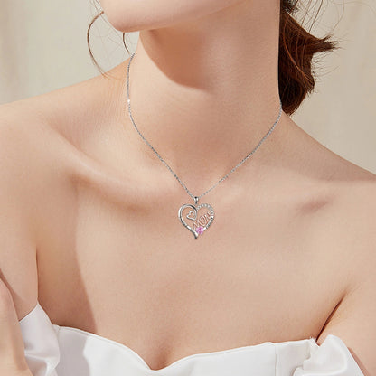 Collar para mamá de plata de ley S925 con forma de corazón y circonita cúbica rosa, colgante con piedra de nacimiento para mamá, joyería para mujer, regalos para madre