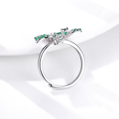 Butterfly Ring S925 Silver Set Natural Emerald