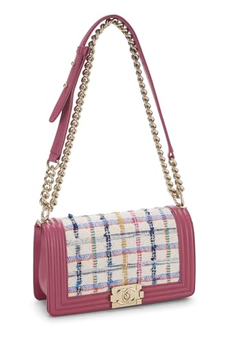 Chanel, sac Boy Medium en tweed rose et multicolore d'occasion, rose