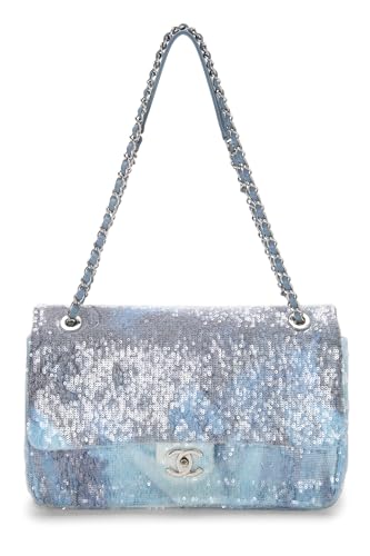 Chanel, Pre-Loved Blue Sequin Waterfall Flap Bag Maxi, Blue