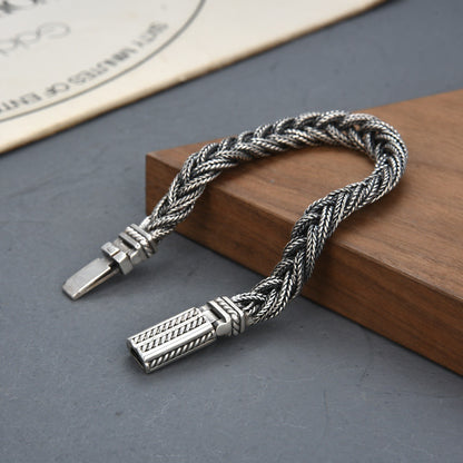 Sterling Silver Safety Pattern Woven Fox Tail Bracelet For Men