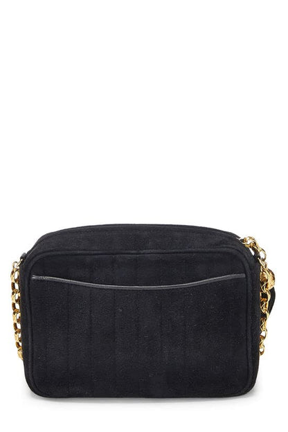 CHANEL, Mini sac photo vertical en daim noir d'occasion, noir