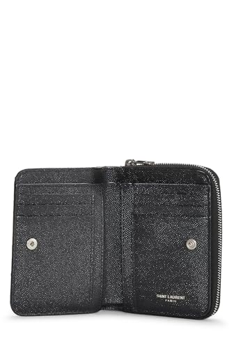 Yves Saint Laurent, Portefeuille compact en cuir grainé noir d'occasion, noir