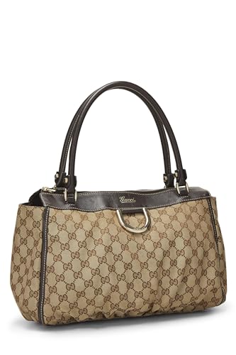 Gucci, sac fourre-tout zippé Abbey en toile GG marron d'occasion avec anneau en D, marron